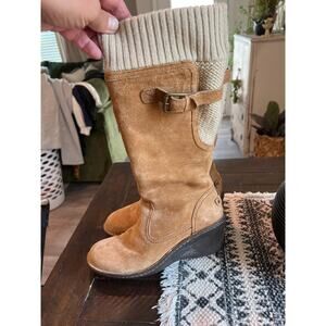 UGG size 7 womens suede knee high wedge heel boots